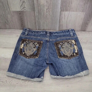 Michael Kors Fancy Pocket Denim Shorts Blue Brown Cutoffs Womens Size 2‎